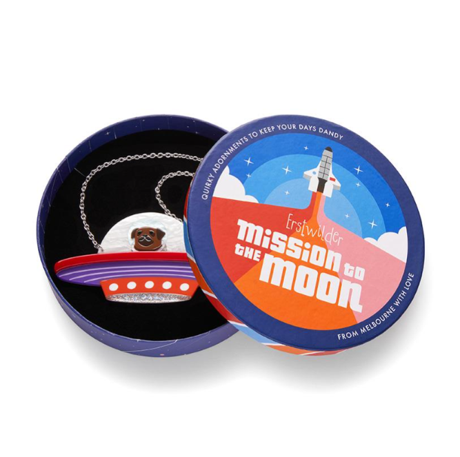 Erstwilder Mission to the Moon Pug Encounters Necklace