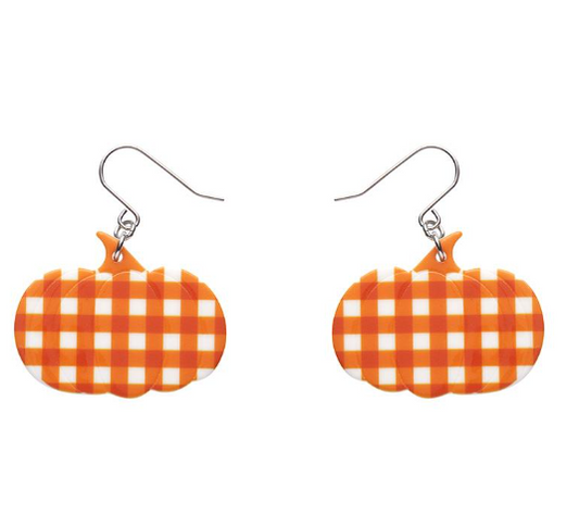 Erstwilder Pumpkin Gingham Drop Earrings Orange