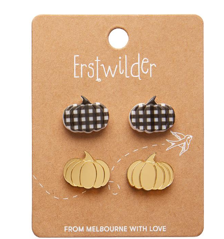 Erstwilder Pumpkin Patch Stud Earrings Set Gold and Black