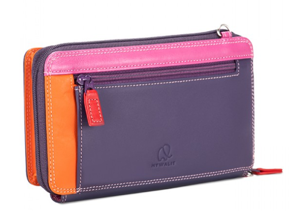 Mywalit Zip Round Multi Purse with Shoulder Strap Sangria