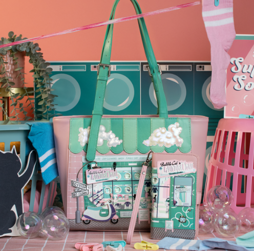 Vendula Bubble Cats Laundromat Shopper Bag
