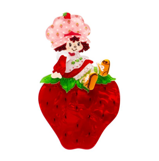 Erstwilder Strawberry Shortcake Sitting on a Strawberry Brooch