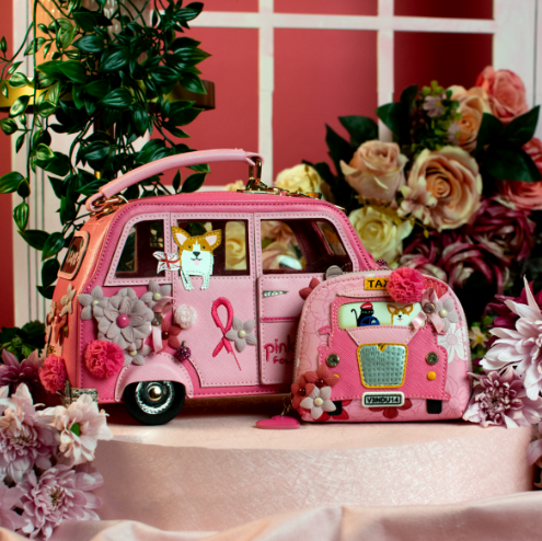 Vendula Pink Ribbon Foundation London Cats and Corgis Floral Pink Taxi