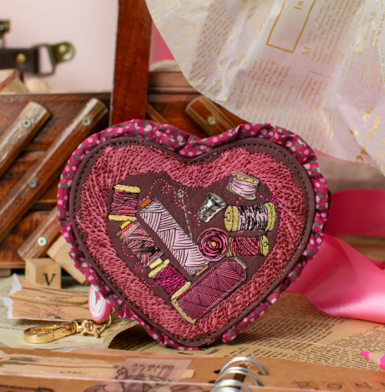 Vendula Pink Ribbon Sewing Box Scrapbook Heart Coin Purse