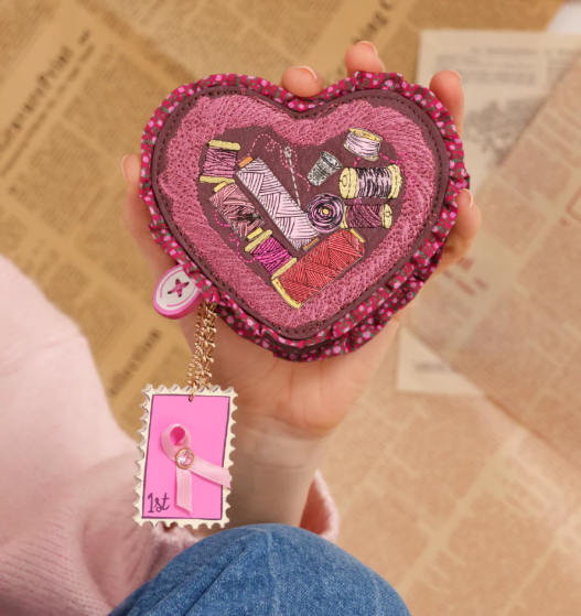 Vendula Pink Ribbon Sewing Box Scrapbook Heart Coin Purse