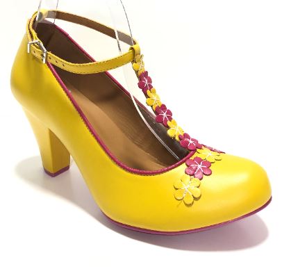 Cristofoli Lucille Mustard Yellow with Hot Pink Flowers